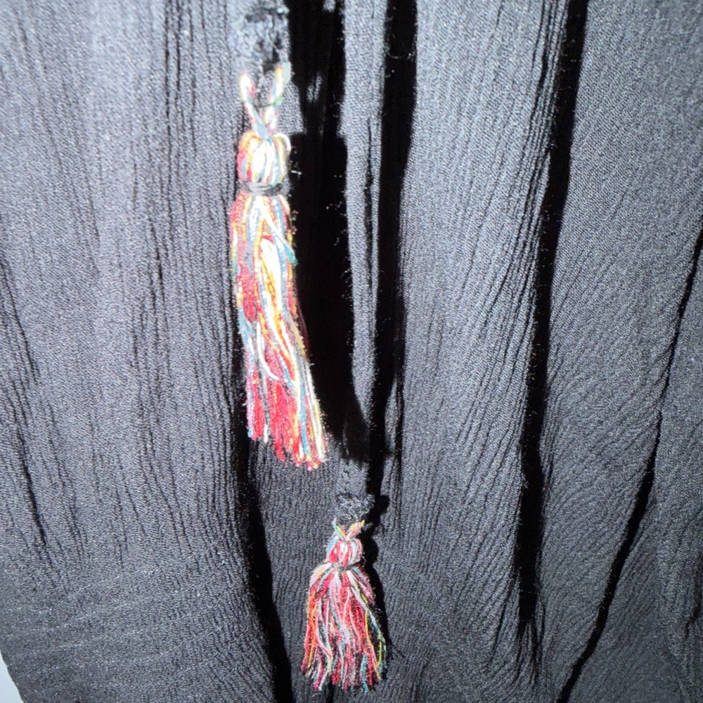 Black Boho Halter Dress Embroidered Tassel Flowy Summer - Picture 8 of 8